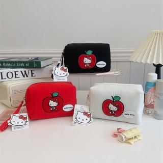 【HELLO KITTY】可愛蘋果造型羽絨布大容量收納包(化妝包/旅行隨身包)