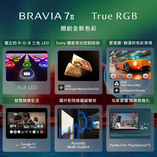 【SONY 索尼】BRAVIA 7II 75型 True RGB 4K XR HDR Google TV顯示器(Y-75XR70M2)