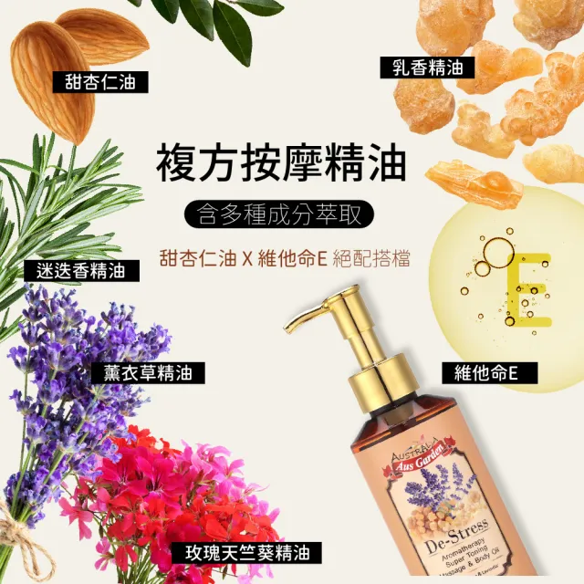 【Ausgarden 澳維花園】乳香薰衣草按摩精油155ml(含薰衣草精油 身心放鬆調理滋潤)
