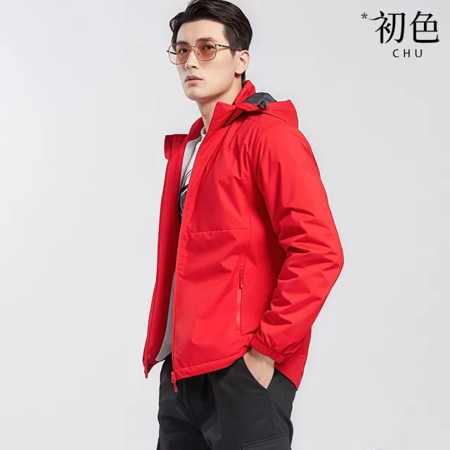 【初色】出清品 休閒風加絨保暖防風防潑水抽繩連帽長袖風衣男女款外套-共2款6色-16827(M-4XL可選/快速出貨)