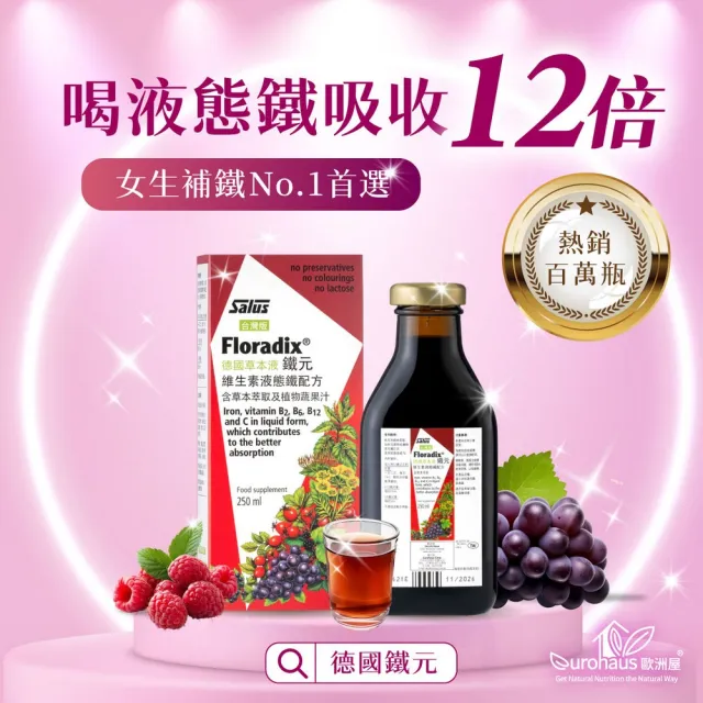 【歐洲屋】德國草本液-Floradix鐵元2入組(共500ml-植物液態鐵)