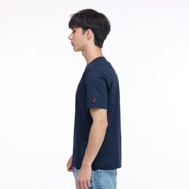 【NAUTICA】Nautica 官方旗艦 男裝 蘋果圖騰刺繡涼感短袖T恤-藍色