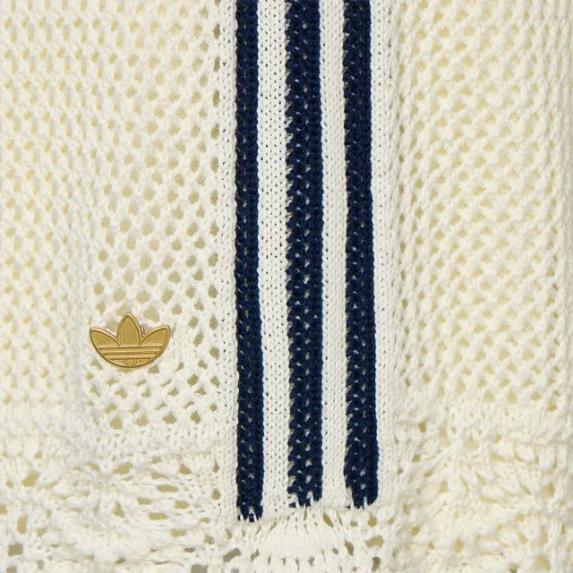 【adidas 愛迪達】Resort Shorts W 女款 米白色 抽繩 針織 雙層 花邊 休閒 短褲 KX0723