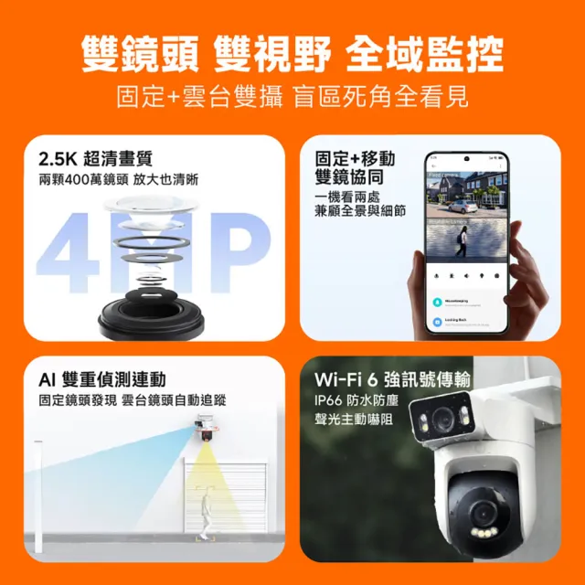 (128G記憶卡組)【小米】官方旗艦館 Xiaomi室外攝影機CW500 雙攝版(2.5K雙鏡頭/IP66/車輛偵測/全彩夜視/聲光