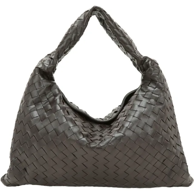 【BOTTEGA VENETA 寶緹嘉】BV 小款 Hop 小牛皮編織肩背包(巧克力棕)