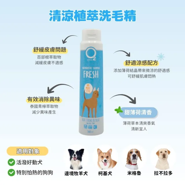 【O2 NATURE】犬用清涼植萃洗毛精500ml(清涼降溫/寵物沐浴乳/寵物洗毛精/狗洗澡/狗沐浴乳/寵物洗澡)