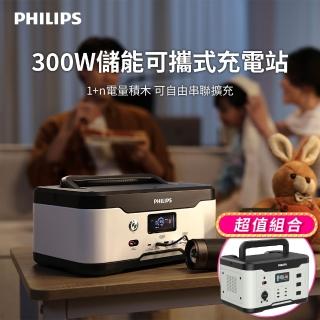 【Philips 飛利浦】300W儲能擴充超值組-1000W攜帶式儲能行動電源 (DLP8091+DLP8092)