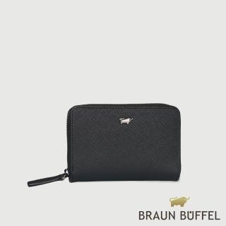 【BRAUN BUFFEL 德國小金牛】HOMME-P 拉鍊零錢包-黑色(BF598-161A-BK) 送禮推薦