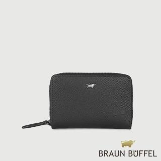 【BRAUN BUFFEL 德國小金牛】HOMME-ZW 拉鍊零錢包-黑色(BF599-161A-BK) 送禮推薦