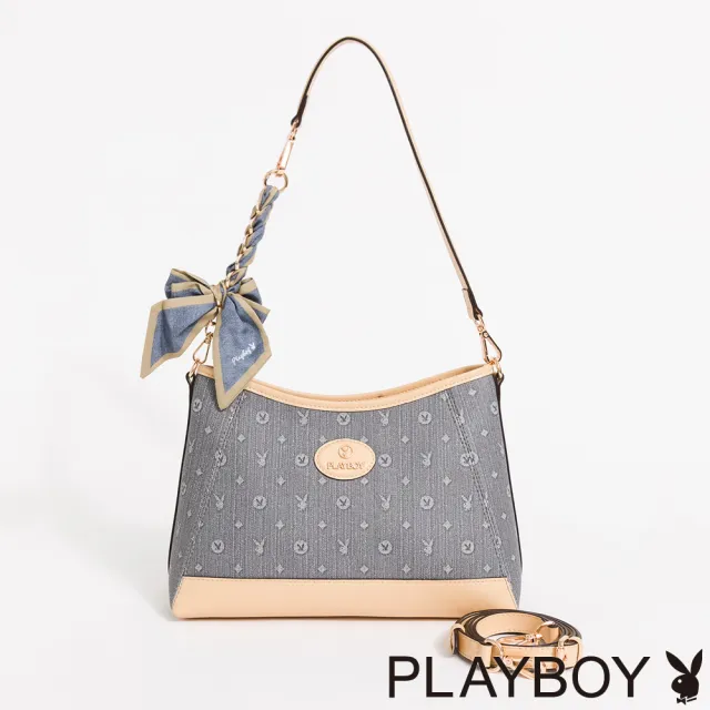 【PLAYBOY】肩背包附長短背帶  Misty Blue Whisper系列 - 藍色