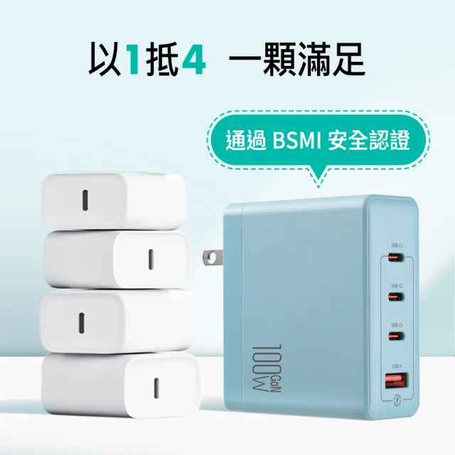【mo select】100W  GaN 氮化鎵 PD 筆電手機充電頭/充電器 3C1A 四孔(mo選/i17/16/三星/MacBook筆電適用)