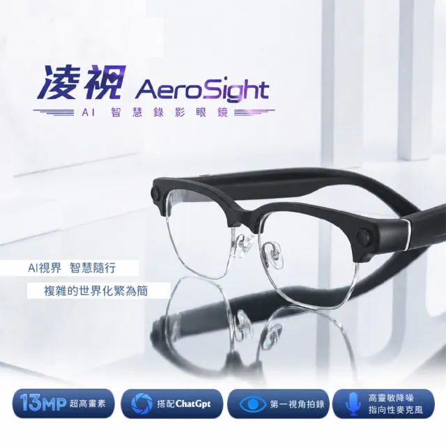 【Ergotech 人因科技】BW1300 人因淩視Aero Sight Ai智慧錄影半框眼鏡(翻譯眼鏡/錄影眼鏡/音樂眼鏡)