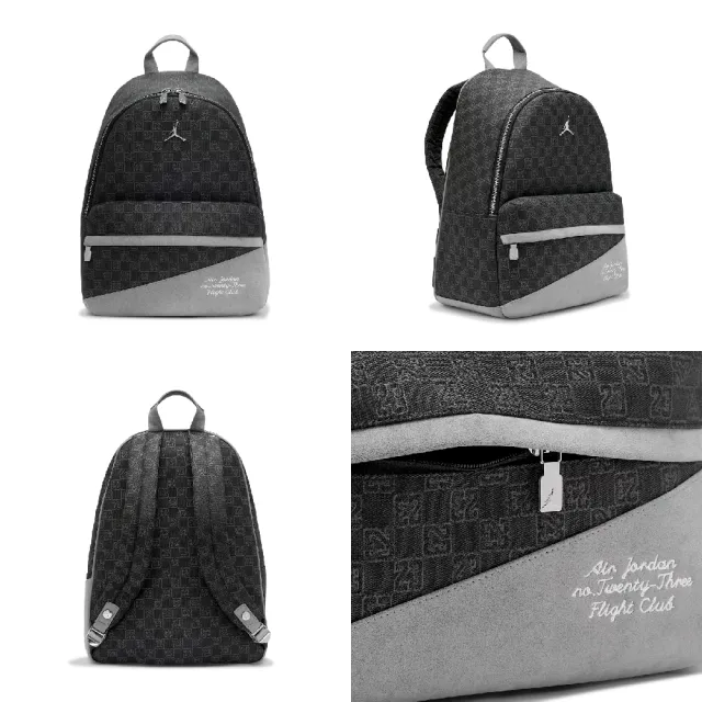 【NIKE 耐吉】後背包 Jordan Monogram 13吋筆電包 黑 滿版 皮革 JD2633007AD-002