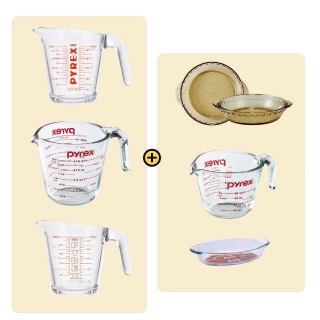 【CorelleBrands 康寧餐具】耐熱玻璃單耳量杯500ml+量杯250ml或烤盤組-多組合任選