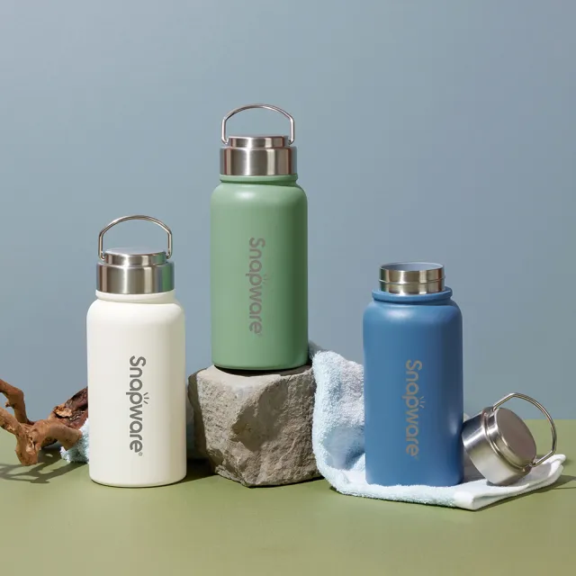【CorelleBrands 康寧餐具】鋅light輕瓷真空手提保溫杯820ml+手提茶隔耐熱玻璃瓶480ml