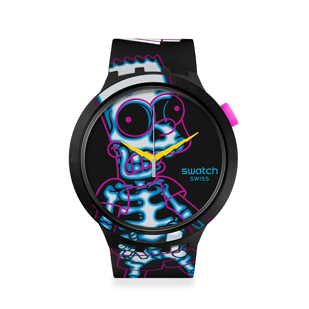【SWATCH】AYE CARUMBOO 辛普森家庭/大錶面手錶/男錶/女錶/瑞士製造 SB01Z105(47mm)