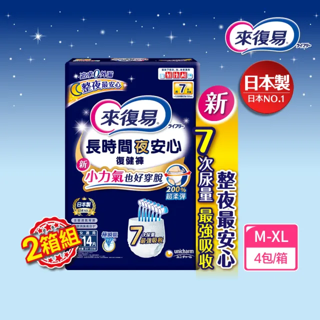 【來復易】長時間夜安心復健褲M-XL 2箱組 (成人紙尿褲/褲型紙尿褲)