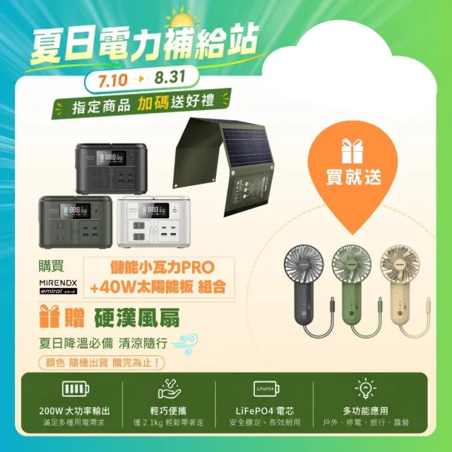 【emirai】NEX430儲能小瓦力PRO＋40W攜帶式太陽能板組合(戶外防災露營小電站/安全耐用磷酸鐵鋰)