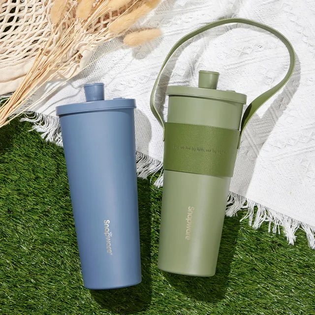 【CorelleBrands 康寧餐具】SNAPWARE 鋅light輕瓷 保溫保冰跳跳吸管杯850ml+不鏽鋼辦公杯620ml(四色任選)