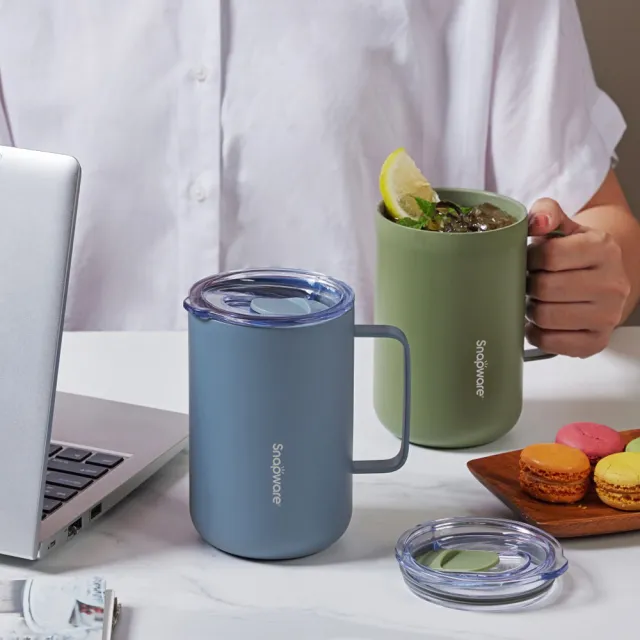 【CorelleBrands 康寧餐具】SNAPWARE 鋅light輕瓷 保溫保冰跳跳吸管杯850ml+不鏽鋼辦公杯620ml(四色任選)