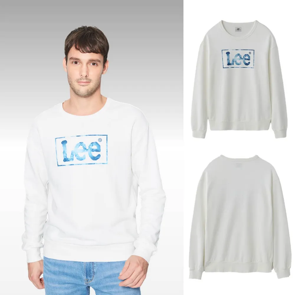 【Lee】男裝 長袖厚T / 長框LOGO印花 經典白(LL200338080)