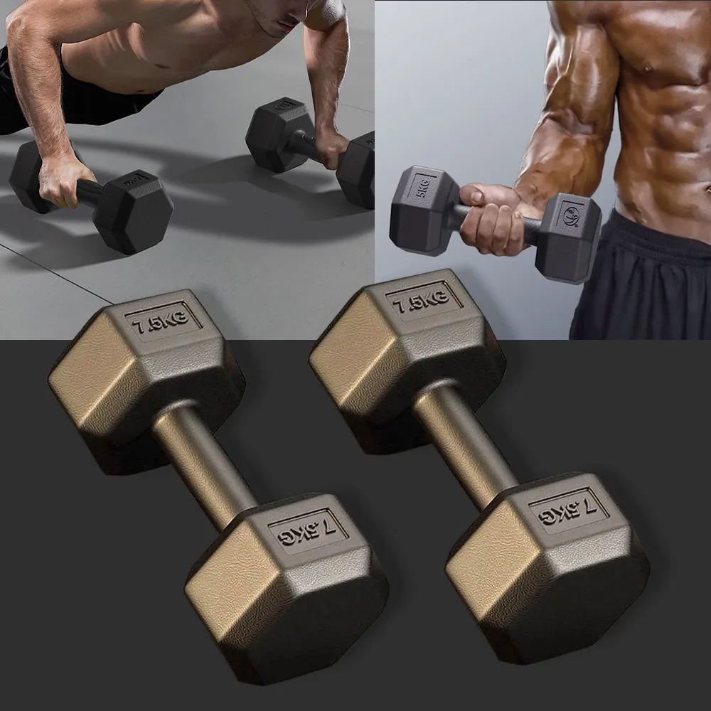 【小不記】六角啞鈴/7.5KG-2支入(六角啞鈴 環保啞鈴 防滑啞鈴 啞鈴 健身啞鈴 啞鈴組合 六角訓練啞鈴)