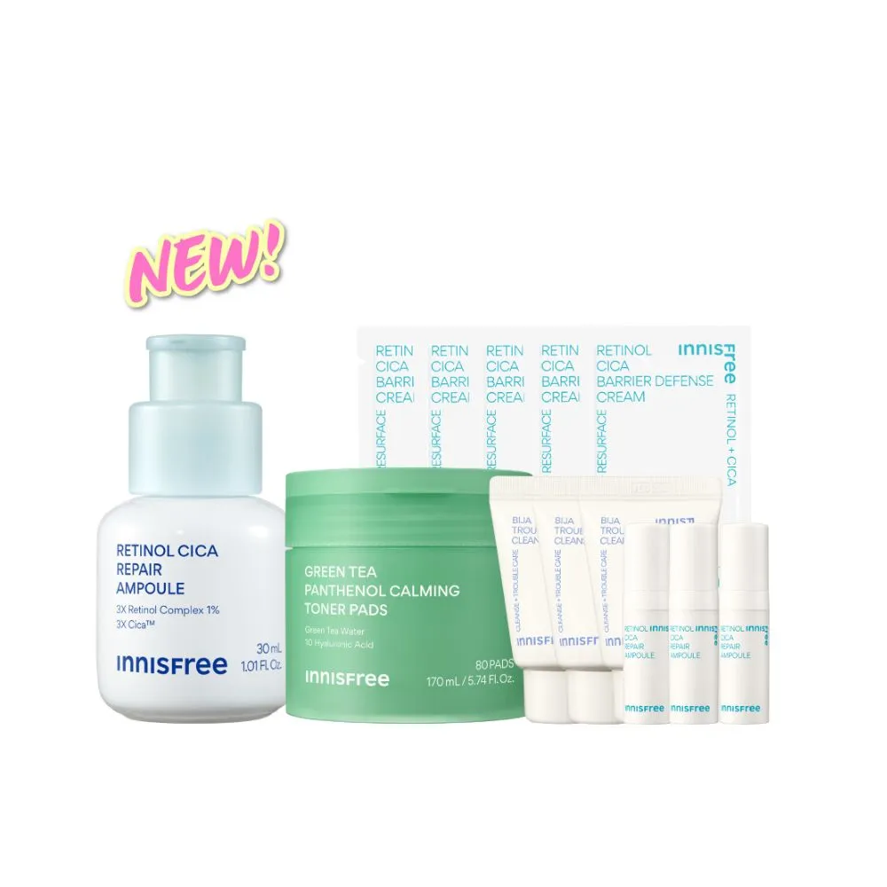 【innisfree】A醇綠茶淨膚舒緩升級組(去粉刺安瓶、B5棉片)