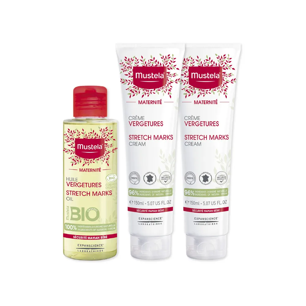 【Mustela 慕之恬廊】慕之孕 孕期2霜1油組(孕膚霜150mlX2＋孕膚油105mlX1)