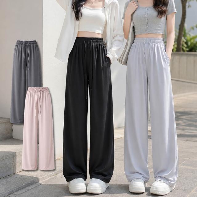 【NEW FORCE】冰霧柔垂顯瘦防曬女長褲-4色可選(涼感長褲/女長褲/女裝/寬褲/闊腿褲/冰絲長褲/褲裙)