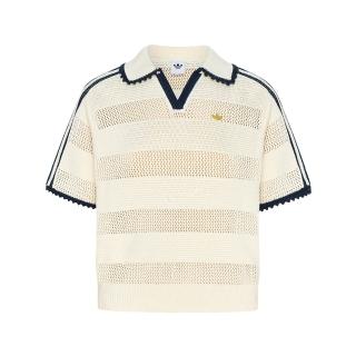 【adidas 愛迪達】Resort S Polo W 女款 米白色 針織 Polo衫 休閒 短袖 KX0713