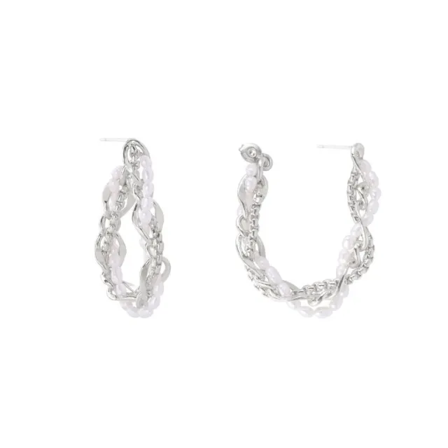 【Olivia Yao Jewellery】Mesh 銀色編織鎖鍊珍珠耳環