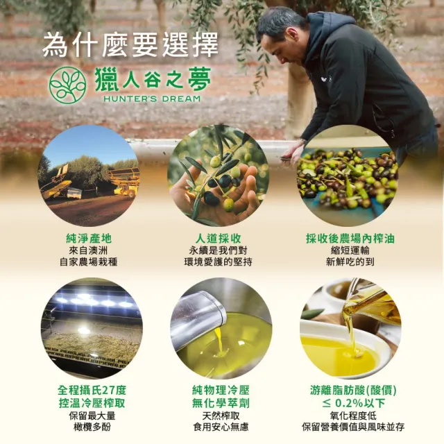 【Hunter’s Dream 獵人谷之夢】澳洲原裝特級初榨橄欖油 250ml(可生飲/酸價0.2%/三大國際認證)