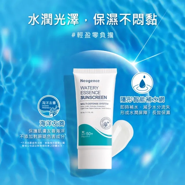 【Neogence 霓淨思】水感全效保濕防曬乳50ml-SPF50+/PA++++ 2入