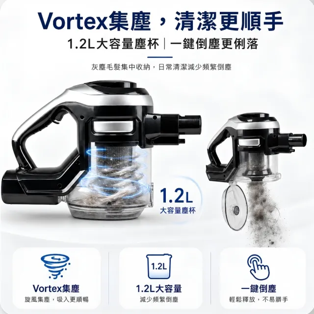 【勳風】Vortex無線手持多用HEPA濾網吸塵器/手持直立式吸塵器(HFH-T3475)
