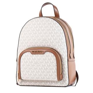 【Michael Kors】JAYCEE 緹花LOGO防刮拉鍊斜背/後背二用包-香草白/中