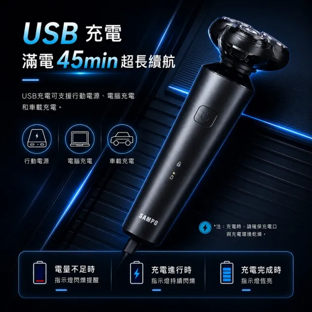 【SAMPO 聲寶】4D水洗三刀頭電動刮鬍刀/電鬍刀(EA-Z2132WL)