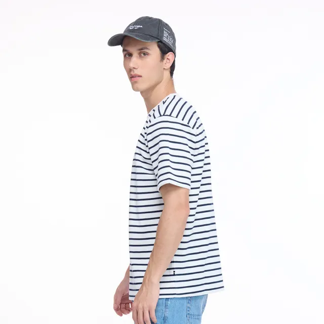 【NAUTICA】官方旗艦 男裝 條紋網眼棉質短袖T恤(藍白色)