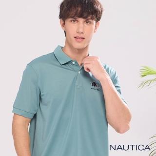 【NAUTICA】官方旗艦 男裝 蠶絲纖維棒球帽貼布繡短袖POLO衫(藍綠色)