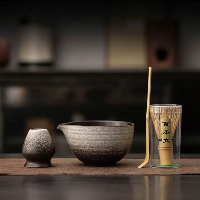 【FONMOST】抹茶茶具組 抹茶碗 茶筅 茶筅立 竹茶筅 茶杓 抹茶勺 抹茶工具組 抹茶沖泡組四件套 茶筅架