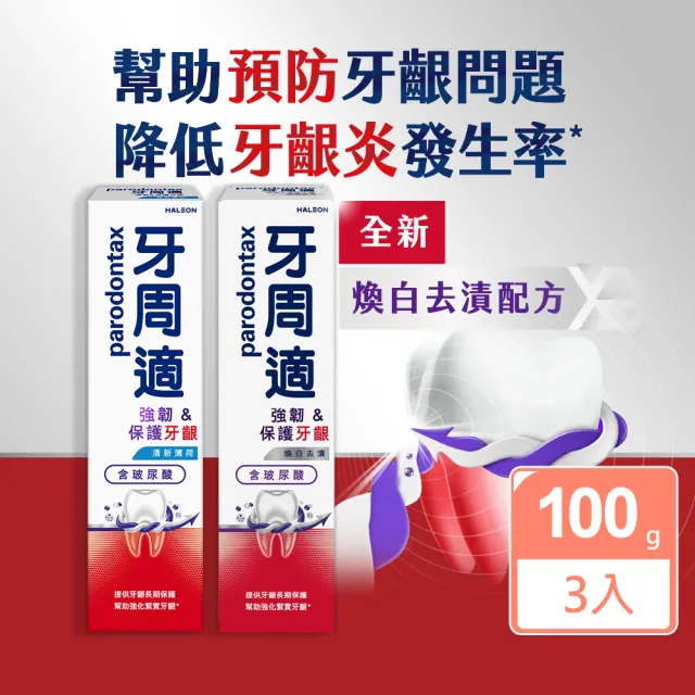 【Parodontax 牙周適】專業強韌護齦牙膏 100g X3入(清新薄荷/煥白去漬)