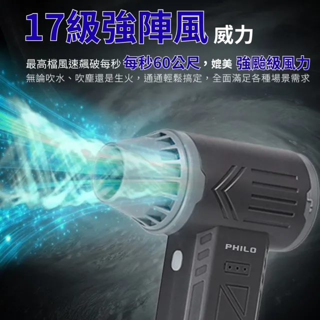 【Philo 飛樂】洗車人推薦16000mAh大電量 PF52ProC 無刷渦輪暴力風槍(車用除塵槍/吹塵機/吹風槍)