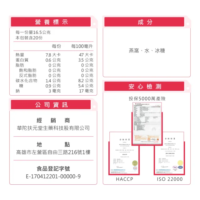 【華陀扶元堂】3A頂級即食燕窩5瓶組(330g/瓶-金絲燕窩/膠原蛋白/年節禮盒/送禮)(春節禮盒)父親節