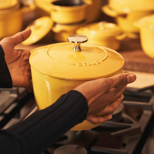 【STAUB】檸檬黃琺瑯鑄鐵飯鍋16cm+Joy不鏽鋼單柄鍋16cm(德國雙人牌集團官方直營)