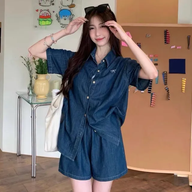 【AS 梨卡】女裝 套裝 外套 短褲 薄長袖 寬褲 夏季套裝 寬鬆外套 顯瘦短褲 百搭套裝 HZ189