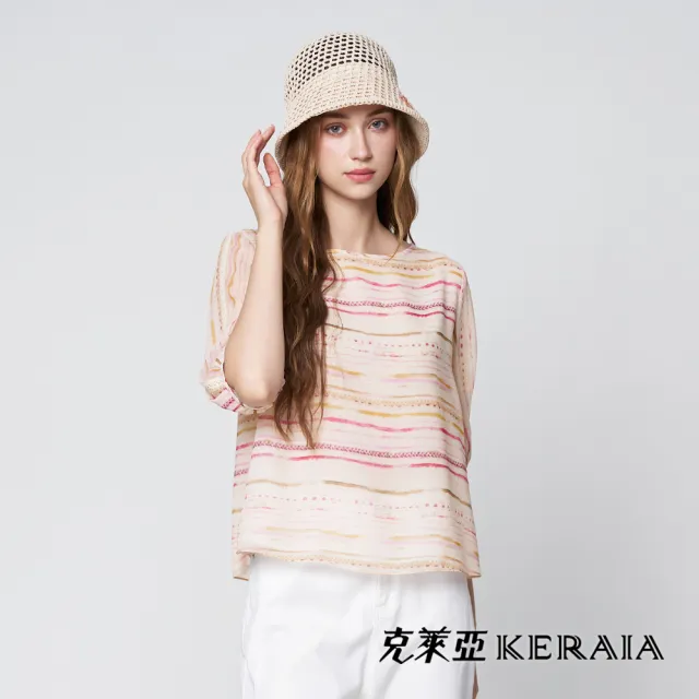 【KERAIA 克萊亞】魅力價-粉染輕語印花雪紡上衣