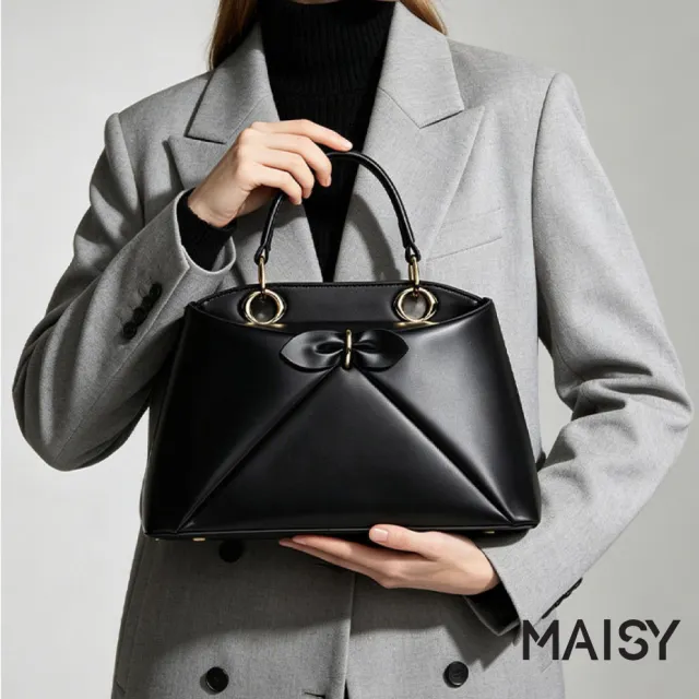 【MAISY】時尚簡約質感啞光手提肩背包 斜跨包(米白色 / 黑色)