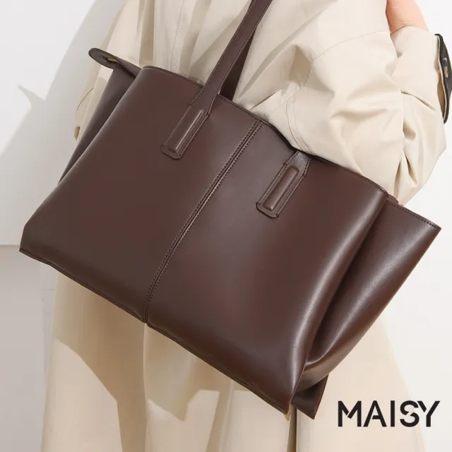 【MAISY】暮光雅韻復古時尚大容量質感托特包 單肩包 手提包(黃棕色 / 深棕色 / 黑色)