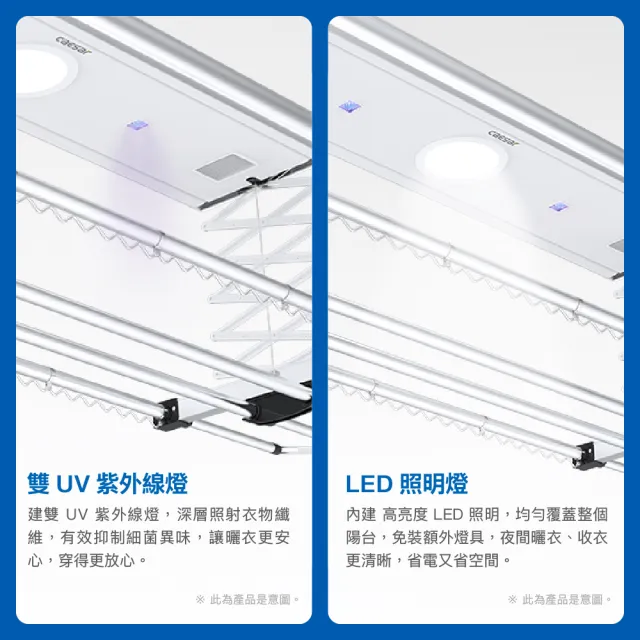 【CAESAR 凱撒衛浴】旗艦 Pro 款 珍珠白電動曬衣機 RC013 (含基本安裝 / 遙控升降 / 四桿伸縮)