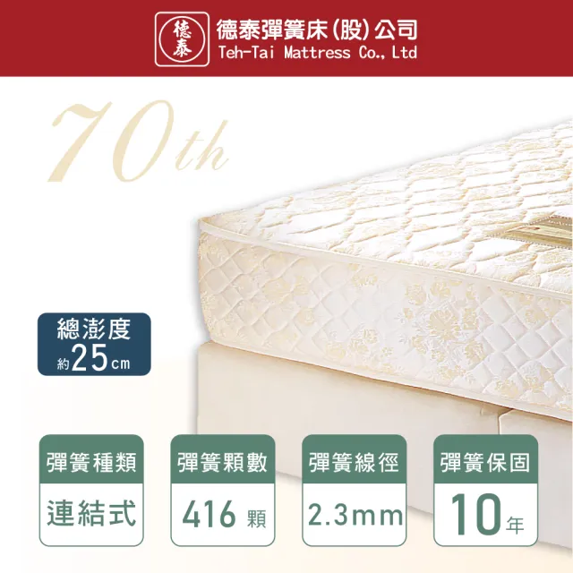 【德泰】歐蒂斯系列 頂級釋壓飯店款 彈簧床墊-雙大6尺