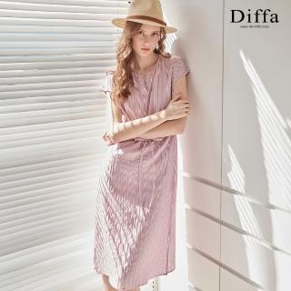 【Diffa】粉白條連身綁帶洋裝-女